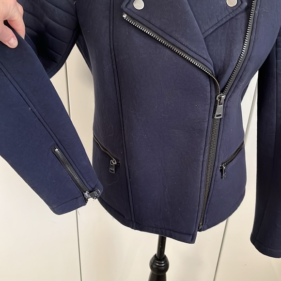 Moto Biker Jacket Pockets 100% Cotton Navy, Size L - Picture 8 of 11